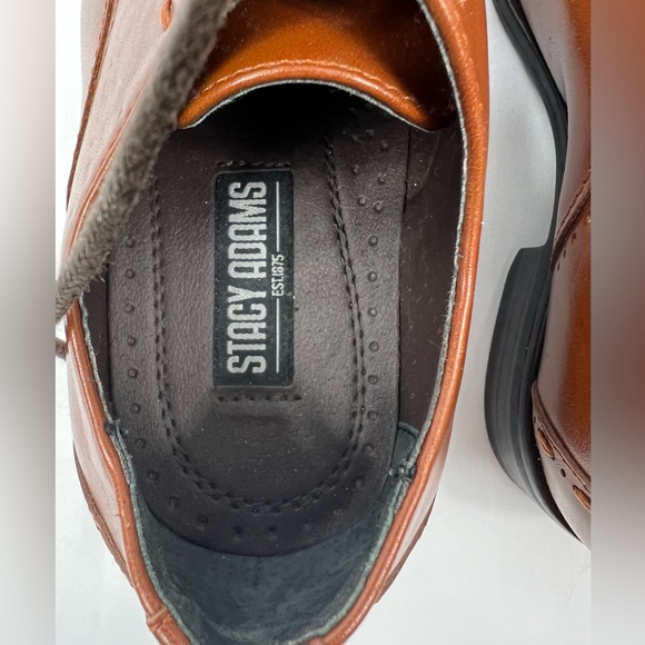 STACY ADAMS Cognac Brown Templeton Oxford Cap Toe Dress Shoes Kid's Size 13.5M - Picture 8 of 11